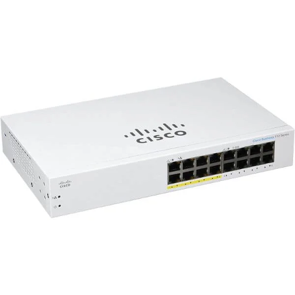 Cisco Business 110 Unmanaged Switch, 16 10/100/1000 ports (8 support PoE with 64W power budget)