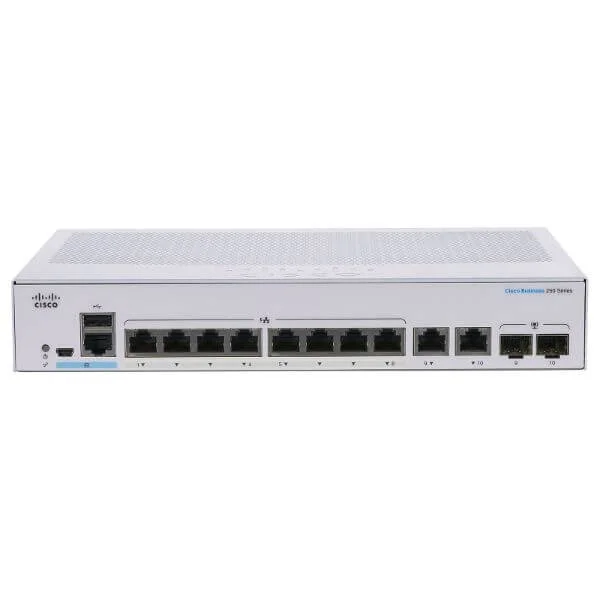 Cisco Business 250 Switch, 8 10/100/1000 PoE+ ports with 120W power budget, 2 Gigabit copper/SFP combo ports