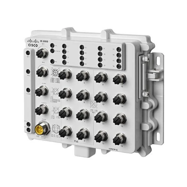 IE2000 IP67 with 16 FE M12 ports (8 PoE+) and 2GE (Lan Base)