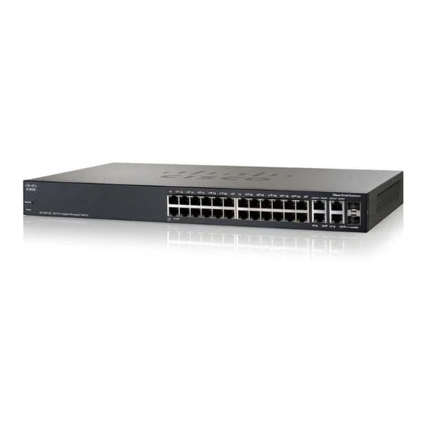 24 10/100 PoE+ ports with 375W power budget, 2 10/100/1000 ports - 2 combo mini-GBIC