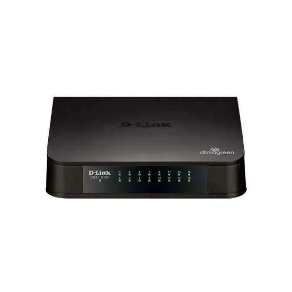 D-Link Ports: 16 100M electrical ports, backplane bandwidth: 3.2G, packet forwarding rate: 2.4M, size: 282x178x44mm (11.1 inches, iron case), desktop type can be mounted on the rack, power supply: AC 1000-240V built-in power supply, Unmanaged switch