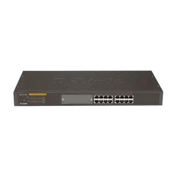 D-Link Ports: 16 100M electrical ports, backplane bandwidth: 3.2G, packet forwarding rate 2.4M, size: 440x140x44mm (iron case), standard rack type, power supply: AC 100-240V built-in power supply, non-network management switch