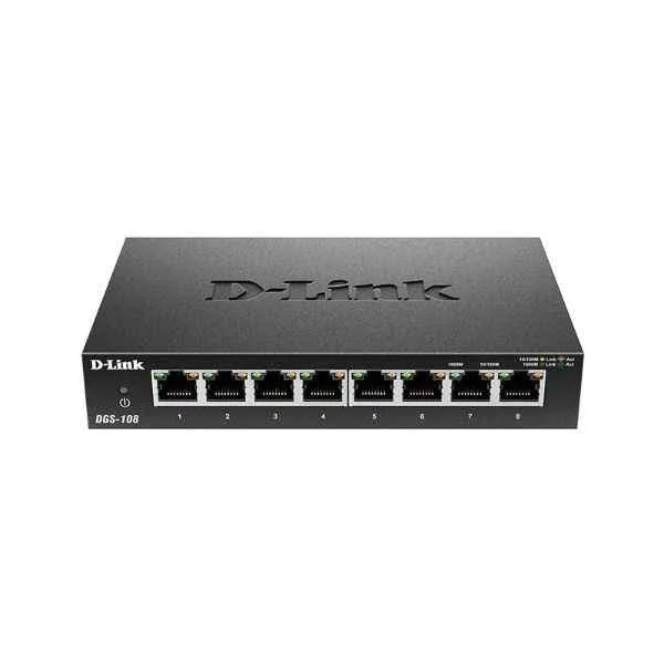 D-Link Ports: 8 Gigabit electrical ports, backplane bandwidth: 16G, packet forwarding rate: 11.9M, size: 162x102x28mm (6.4 inches, iron case), desktop type can be wall-mounted, power supply: DC 5V/1A external power supply, non-network management switch