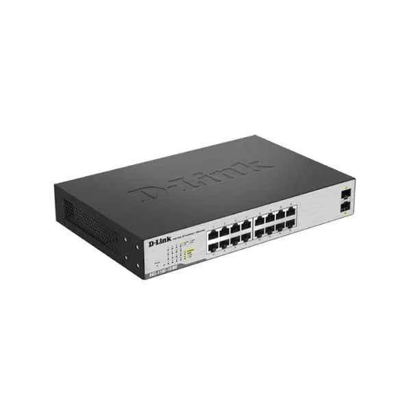 D-Link 16 Gigabit electrical ports + 2 Gigabit SFP optical ports, Smart switch, desktop type can be installed on the rack, support Web management