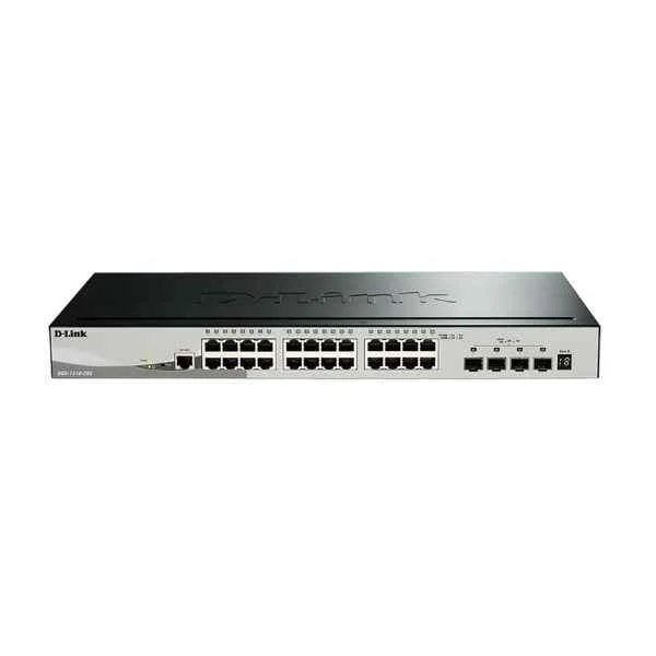 D-Link 24 Gigabit electrical ports + 4 10 Gigabit SFP+ optical ports, switching capacity: 336G, packet forwarding rate: 108M, Internet cafe dedicated switch, support static routing, support network management functions, support 10 Gigabit physical stacking ring network