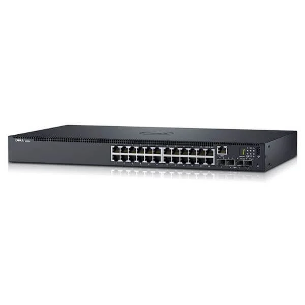 Dell Networking N1524P, PoE+, 24x 1GbE + 4x 10GbE SFP+ Fixed port, stack, airflow from IO to PSU, AC