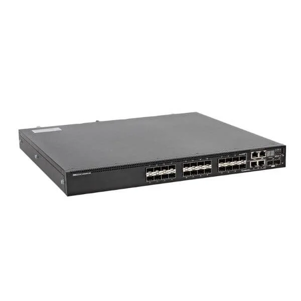 Dell Networking N3024EF-ON, 24x 1GbF, 2x SFP + 10GbE, 2x GbE, L3, stacked, airflow from IO to PSU, 1x AC PSU
