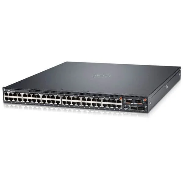 Dell Networking N4064, 48x 10GBASE-T, 2x 40GbE QSFP+port, 1x Modular Bay, 2x AC PSU, airflow from IO to PSU