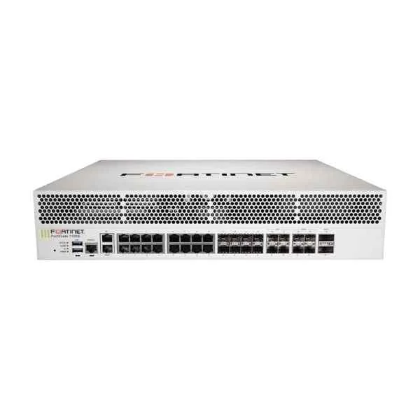 Fortinet FG-1100E, 2x 40GE QSFP+ slots , 4x 25GE SFP28 slots, 4x 10GE SFP+ slots, 8x GE SFP slots, 18x GE RJ45 ports (including 16x ports, 2x management/HA ports) SPU NP6 and CP9 hardware accelerated, and 2 AC power supplies