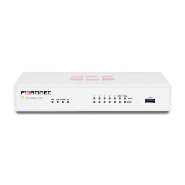 Fortinet FG-50E, 7 x GE RJ45 ports (Including 2 x WAN port, 5 x Switch ports), Max managed FortiAPs (Total / Tunnel) 10 / 5