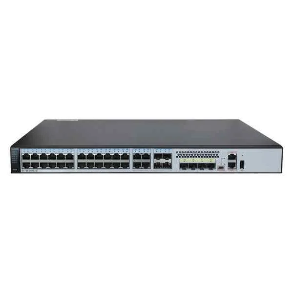 S5720-36PC-EI-AC(28 Ethernet 10/100/1000 ports,4 of which are dual-purpose 10/100/1000 or SFP,4 Gig SFP, 1 interface slot,with 150W AC)