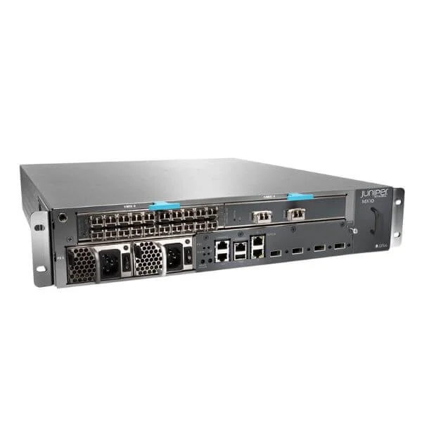 MX10 Chassis with Timing Support, Includes dual power supplies, MIC-3D-20GE-SFP-E, 1 empty MIC slot, S-MX80-ADV-R, S-MX80-Q & S-ACCT-JFLOW-IN-5G licenses. Power-supply cable to be ordered separately