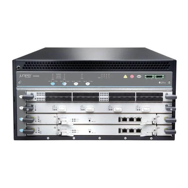 MX240 AC Premium Fully Redundant "Built to Stock" System with dual Switch control board (SCBE), dual RE-S-1800X4-16G, redundant AC Power and Fan trays