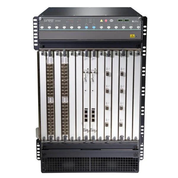 MX960 AC Premium Fully Redundant "Built to Stock" System with three Switch control board (SCBE2), dual RE-S-1800X4-16G, redundant AC Power and Fan trays, and Extended Cable Manager