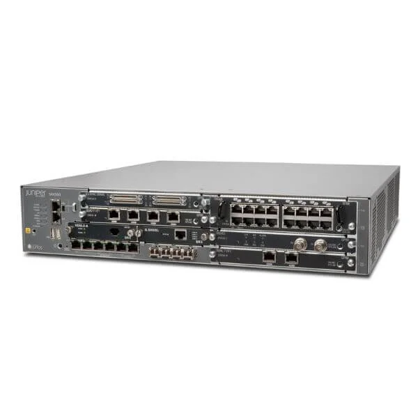 SRX550 Platform (2 RU Height) with DC Power Supply
- Includes 6 GPIM Slots, 2 MPIM Slots, 6 10/100/1000Base-T Ports, 4 GE SFP Ports, dual PS Slots, fans. Ships with 1 645Watt DC Power Supply with POE power, no power cord, rack mount kit