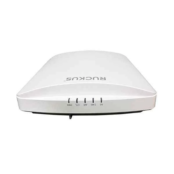 R750 dual-band (5GHz and 2.4GHz concurrent) 802.11ax wireless access point, 4x4:4 streams, adaptive antennas, dual ports, onboard BLE and Zigbee, PoE support. Includes adjustable acoustic drop ceiling bracket. One Ethernet port is 2.5GbE. Does not include power adaptor.